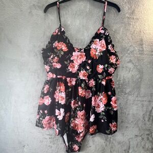 Floral Ruffle Peplum Tankini Swimsuit Set Black Pink 3XL Plus Size High Waist